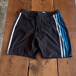 Old Navy Black and Blue Striped Board Shorts